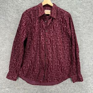 New Italia Shirt Men 42 Red Floral Button Up Collared Long Sleeve Cotton Regular